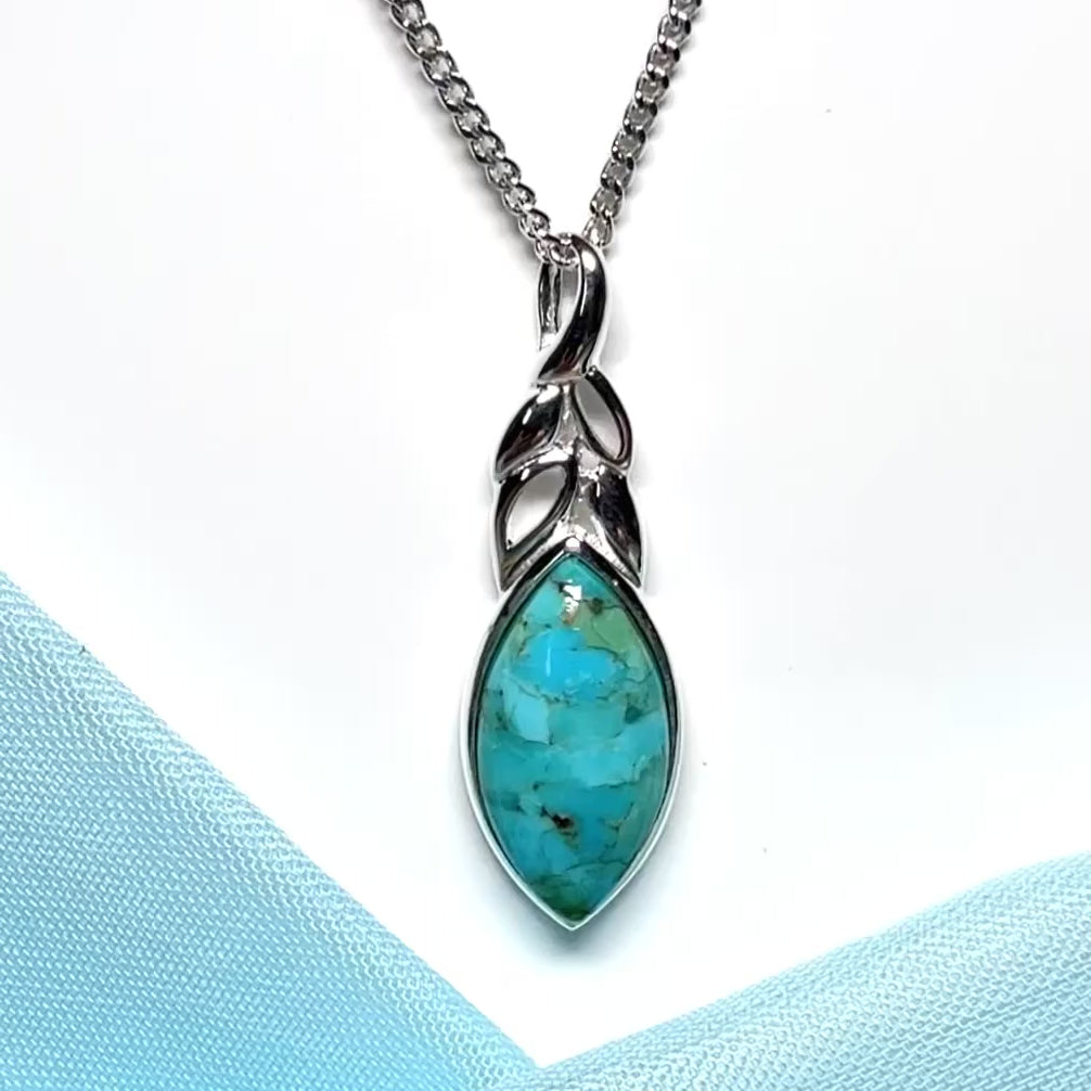 Sterling Silver Turquoise Marquise Cut Necklace Pendant