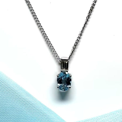 Aquamarine And Diamond Oval White Gold Necklace