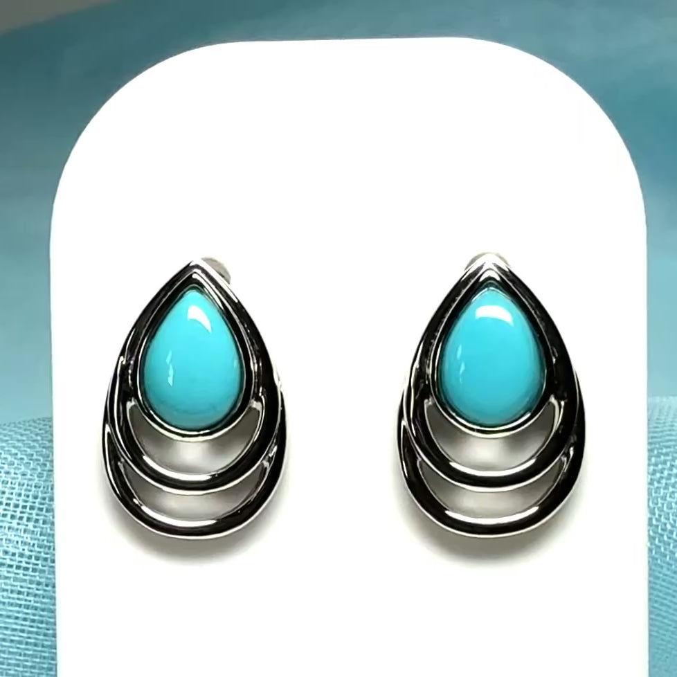 Teardrop shape turquoise stud dropped earrings sterling silver