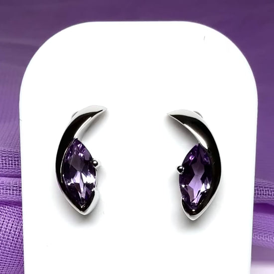 Real purple amethyst earrings fancy stud swirl marquise shape