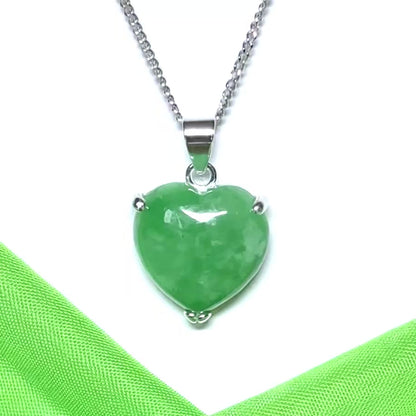 Necklace heart shaped sterling silver pendant with a love heart real green jade stone solid chain included