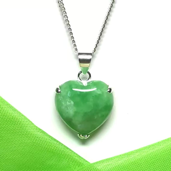 Real Green Jade Necklace Heart Shaped silver with a chain