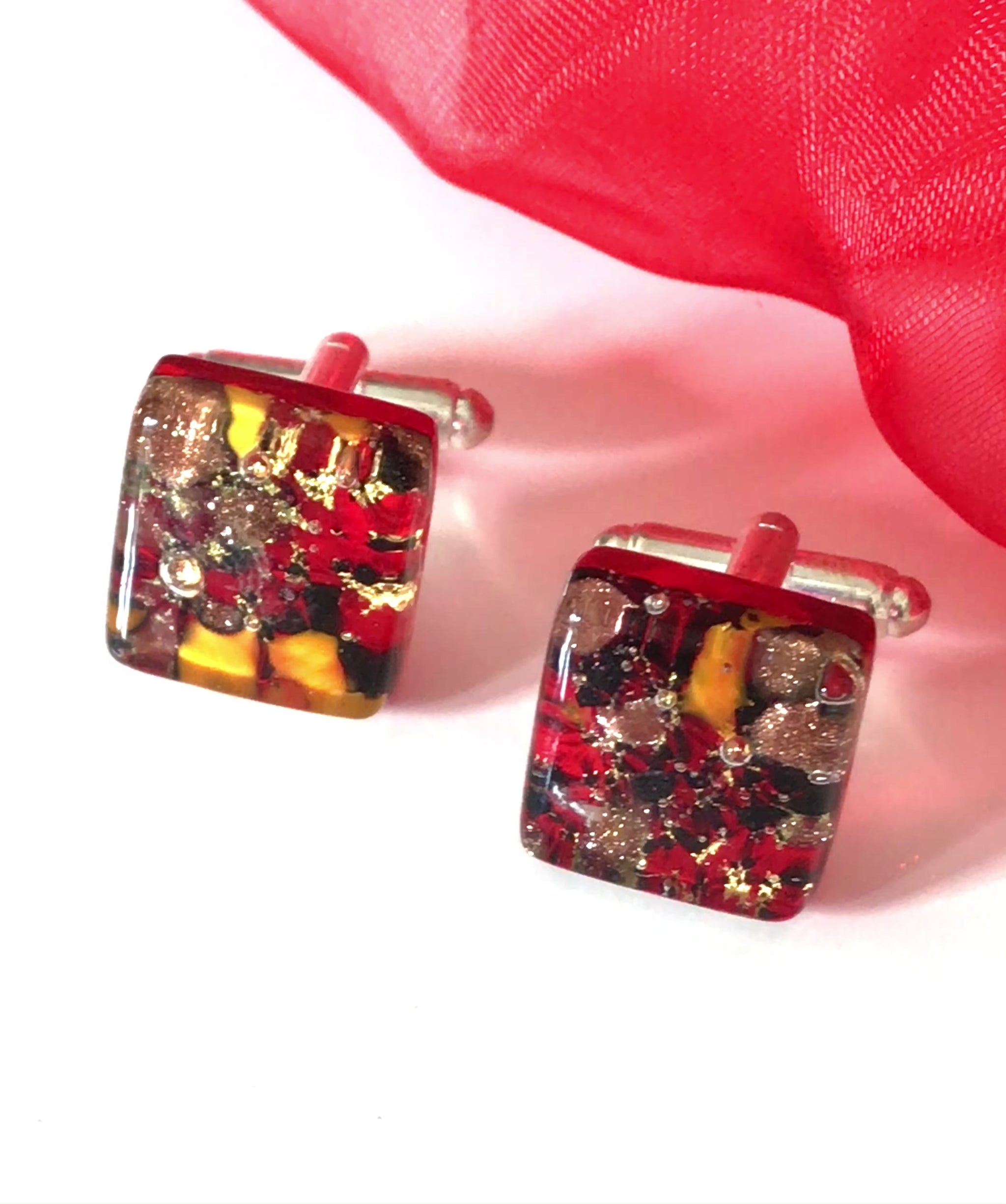 Jewel Red Real Murano Glass Cufflinks