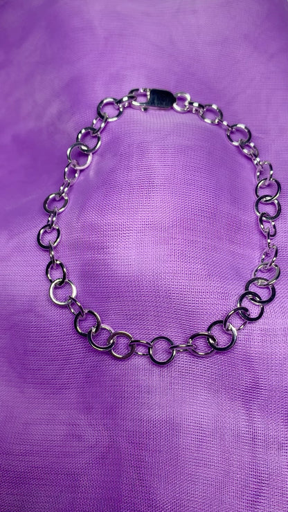 Ladies polished round link sterling silver bracelet