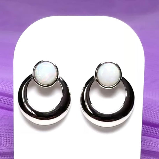 Round shape real opal stud dropped earrings sterling silver