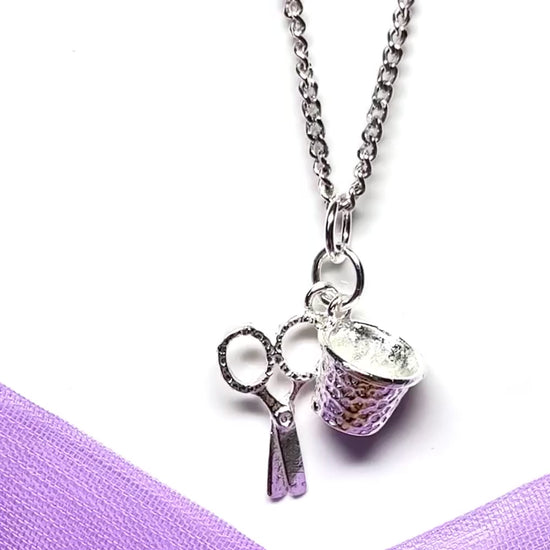 Sterling silver scissors and thimble solid necklace