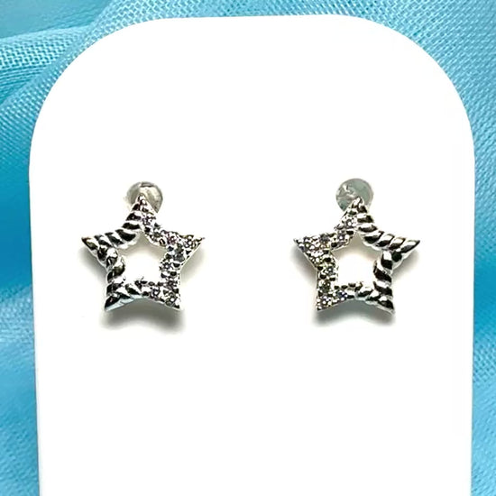 Star shaped sparkling cubic zirconia sterling silver stud earrings