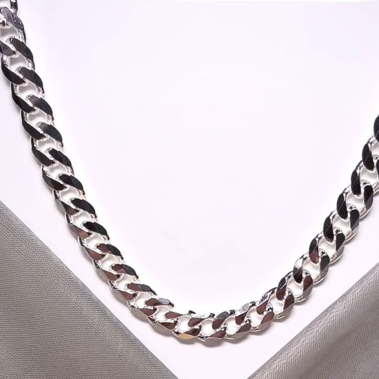 Men's solid sterling silver heavy flat curb chain necklace