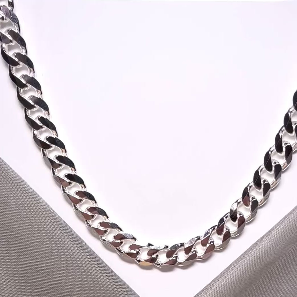 Men's solid sterling silver heavy flat curb chain necklace
