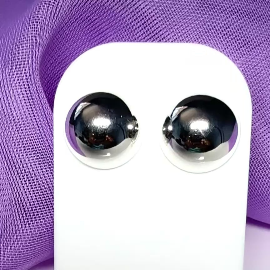Large ball stud style earrings sterling silver, plain polished 12 mm