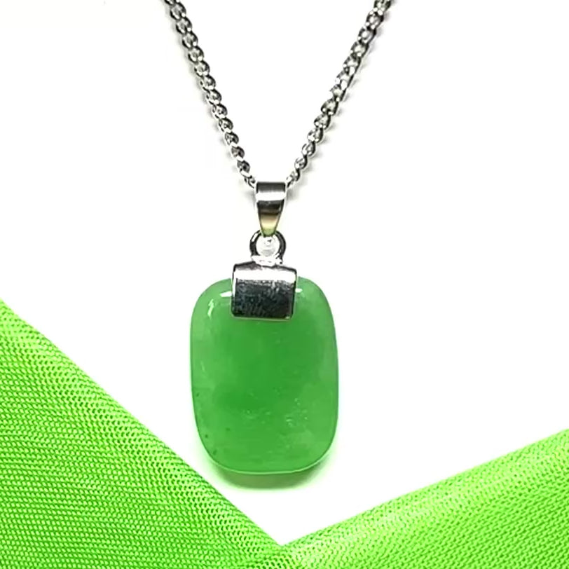 Sterling silver cushion shaped real green jade pendant, a beautiful and stunning designed necklace