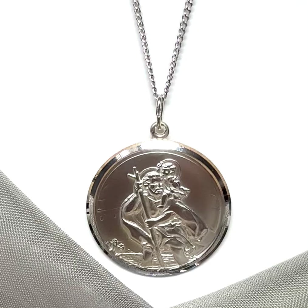 Large 30 mm Round Sterling Silver Double Sided St. Christopher