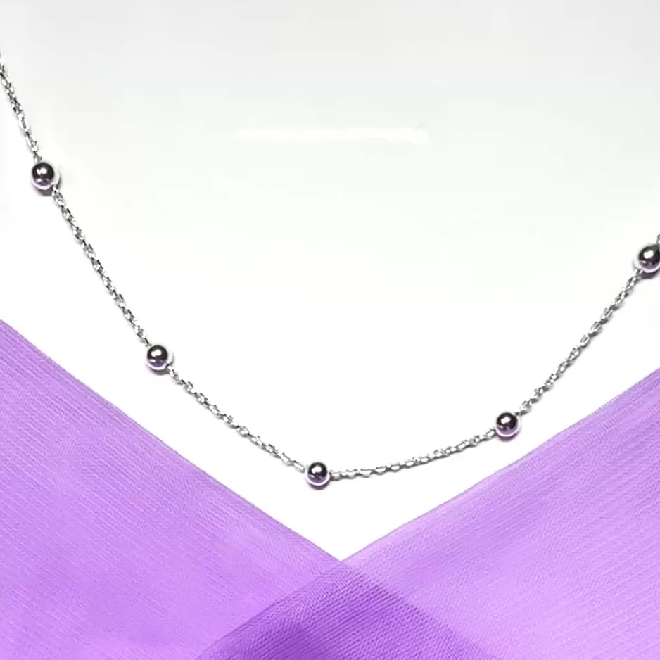 Ball bobble shaped charm necklace ladies solid sterling silver chain