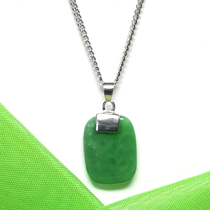 Green pendant real cushion shaped jade necklace sterling silver