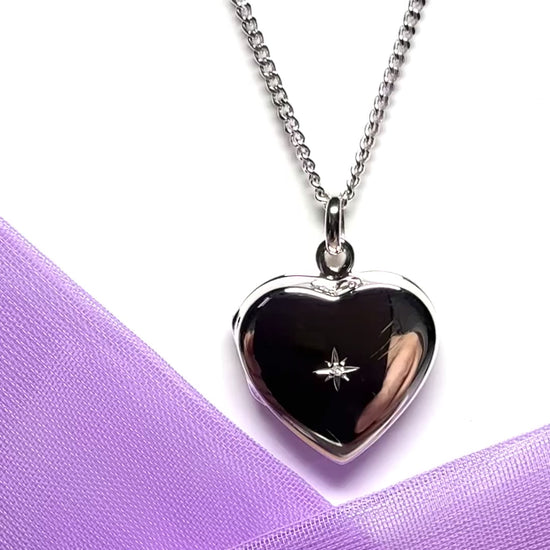 Real diamond heart shaped locket sterling silver including chain