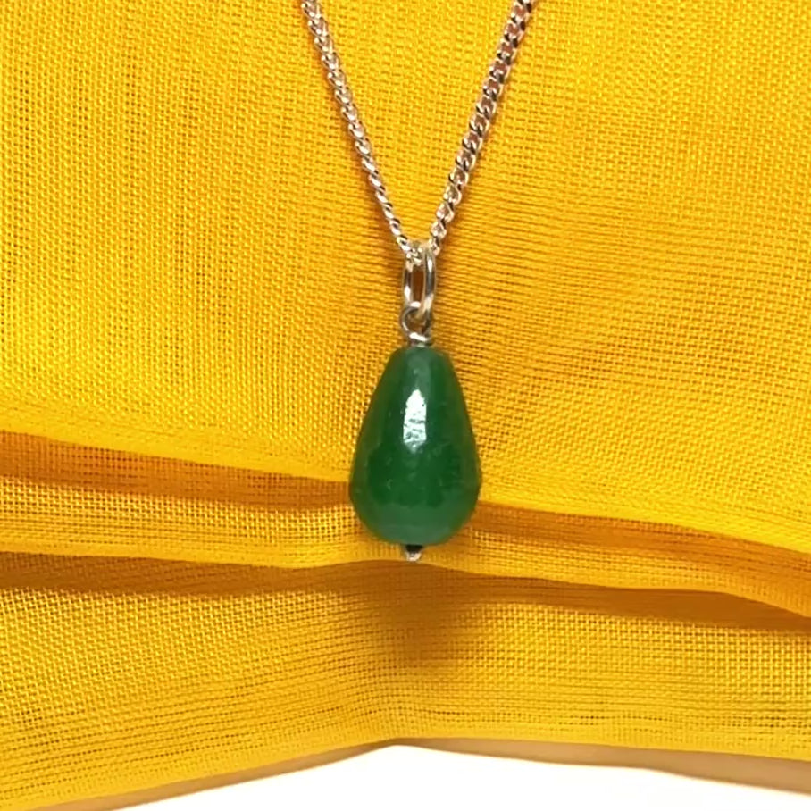 Video of a Tear Drop Silver Pear Shaped Green Jade Necklace Pendant