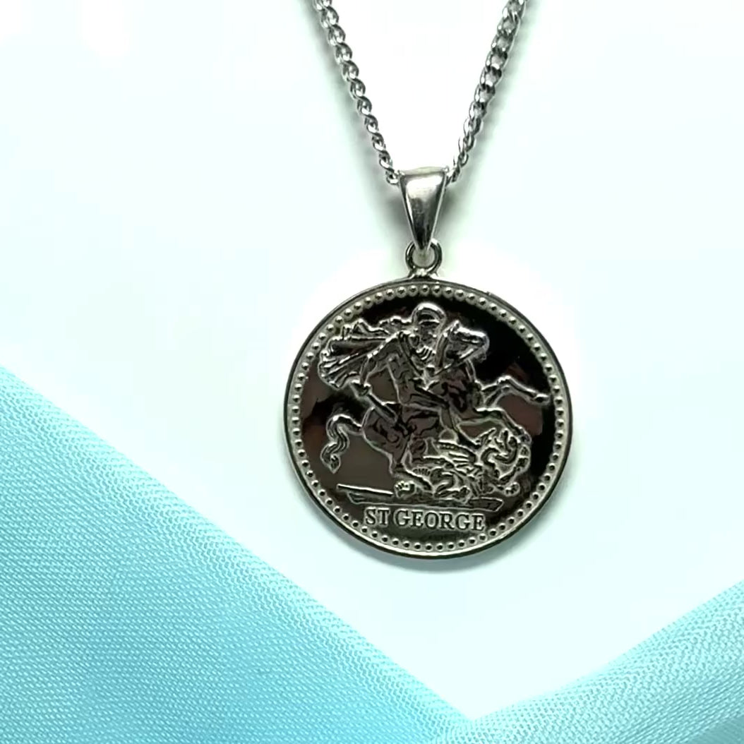 Saint George necklace round solid pendant including chain
