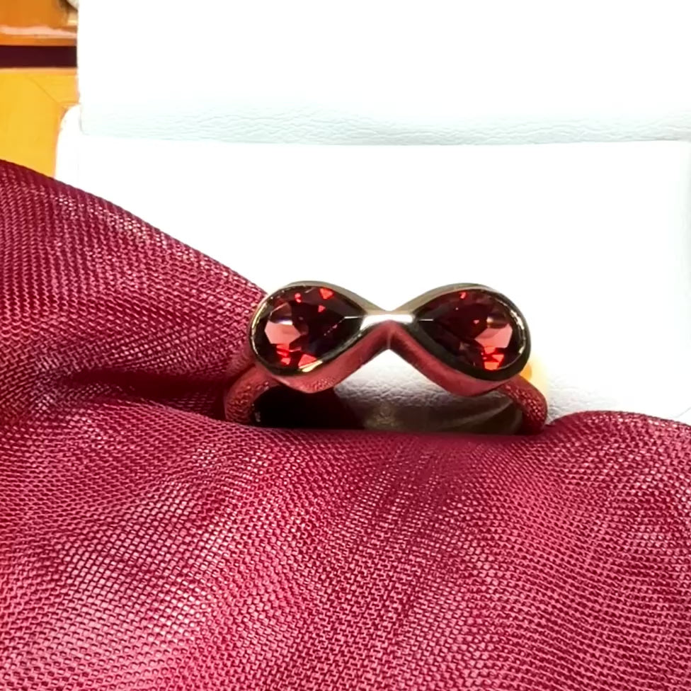 Double real pear cut red garnet dress ring sterling silver cocktail