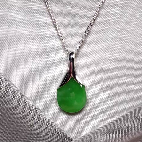 Beautiful and stunning real green jade pendant necklace in a teardrop shape, exquisite and timeless design