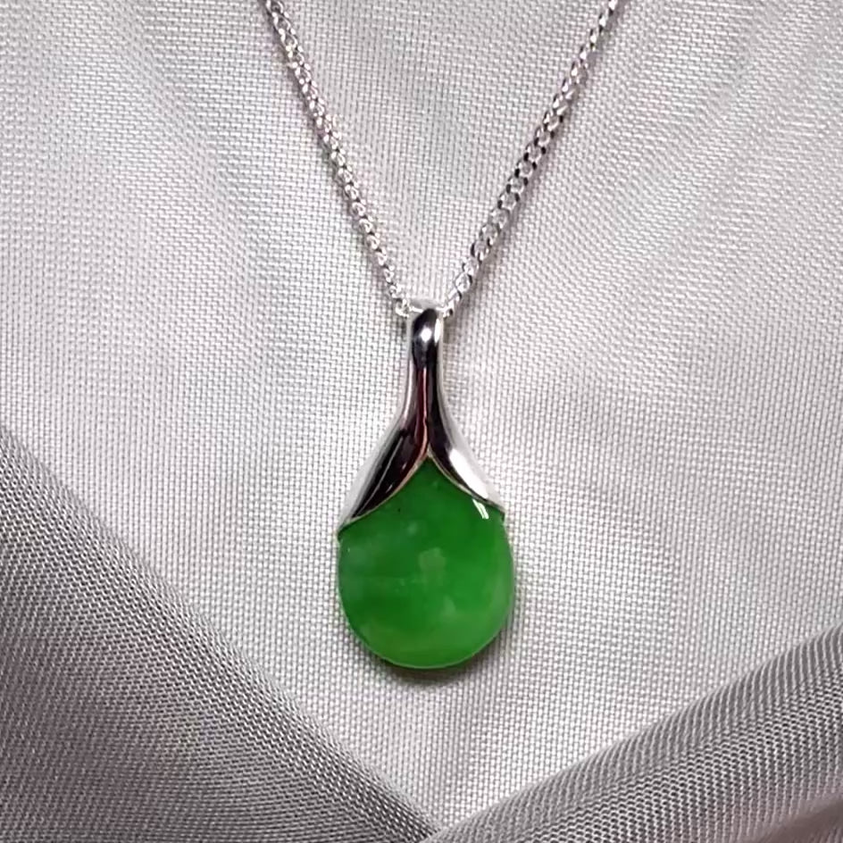 Beautiful and stunning real green jade pendant necklace in a teardrop shape, exquisite and timeless design