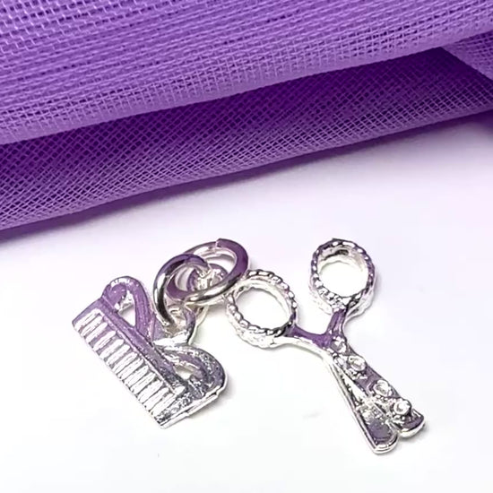 Scissors And Comb Charm Sterling Silver