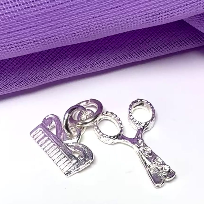 Scissors And Comb Charm Sterling Silver