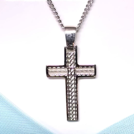 Solid sterling silver cross rope patterned including chain