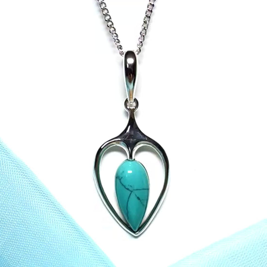 Sterling silver turquoise pear teardrop shaped necklace pendant with chain