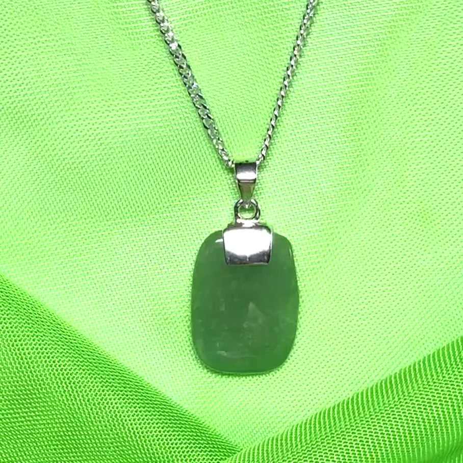 A cushion shaped silver real green jade necklace pendant
