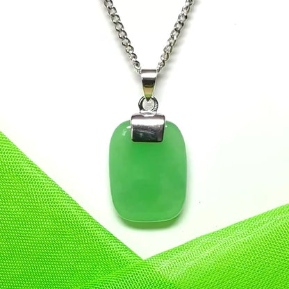 Real green jade pendant necklace with a cushion shaped silver