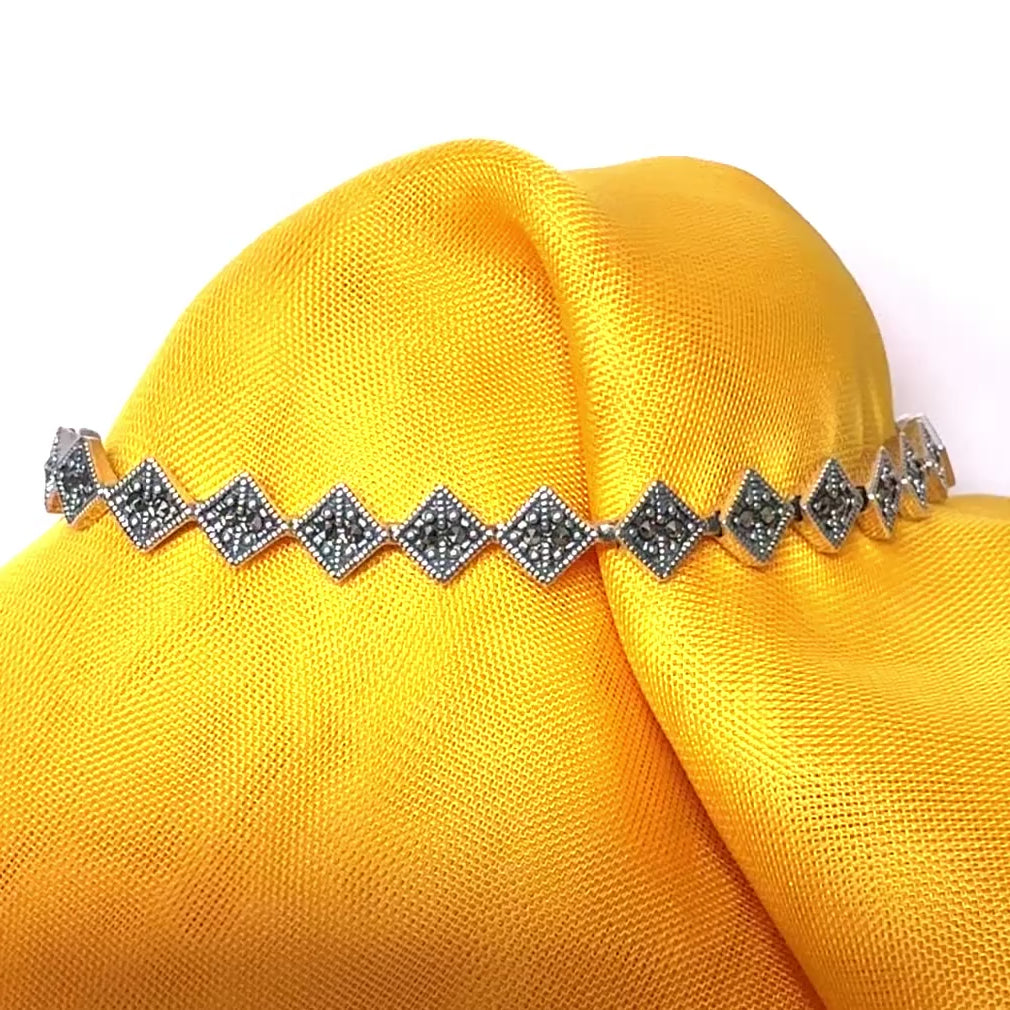 Real marcasite sterling silver bracelet diamond shaped design