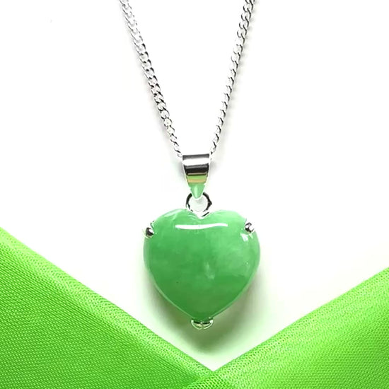 Pendant heart shape sterling silver real green jade stone necklace with a chain included as well
