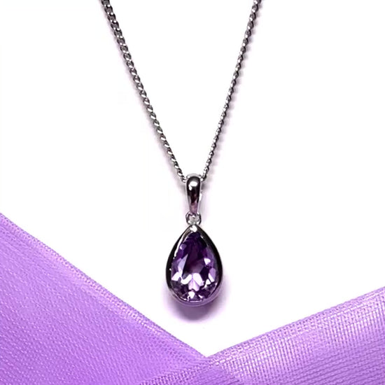 Real purple amethyst necklace pear shaped white gold teardrop pendant