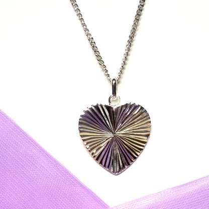 Heart shaped necklace solid diamond cut sterling silver pendant including chain