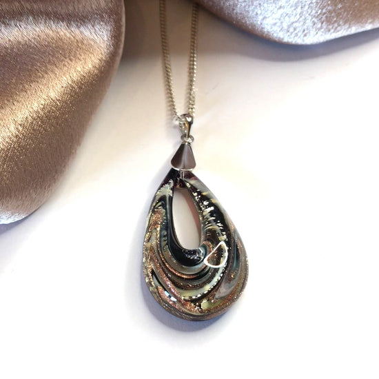 Jade Murano glass green open teardrop pear shaped necklace