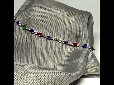 Multi Coloured Enamel Anklet Sterling Silver Fancy Link Solid Ladies Ankle Chain