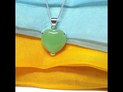 Real jade necklace heart shaped sterling silver love green coloured pendant