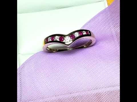Video of Yellow Gold Real Ruby And Diamond Wishbone Dress Ring