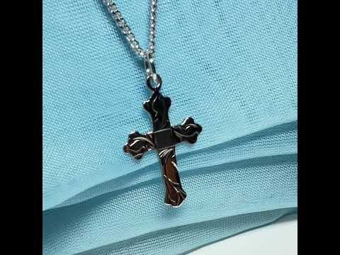 Sterling silver engraved plain cross with chain