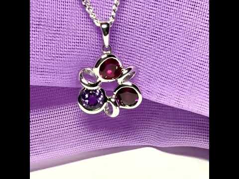 Real ruby amethyst and garnet cluster necklace sterling silver with a chain and box