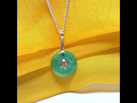 Sterling Silver Round Green Jade Necklace