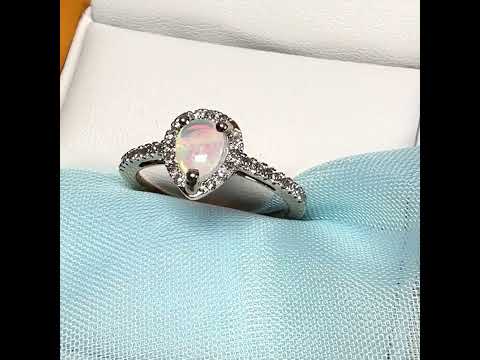 Real opal and real diamond yellow gold pear shaped cluster ring