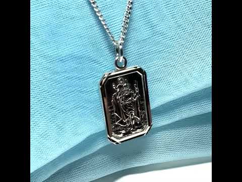 Men’s solid sterling silver octagonal rectangle shaped St.Christopher