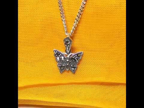 Video of Small Real Marcasite Sterling Silver Butterfly Necklace Pendant
