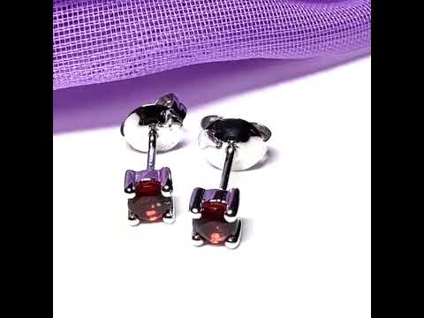 Real garnet earrings round white gold stud, simply beautiful