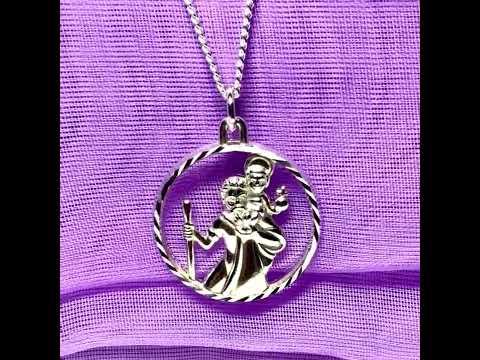 Round Pierced Sterling Silver St. Christopher Necklace