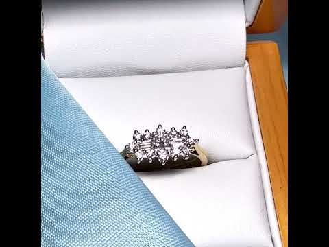 Video of a Real diamond cluster ring 18 carat yellow gold baguette and round cut