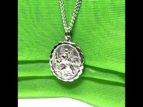 Sterling silver oval double sided St. Christopher with chain