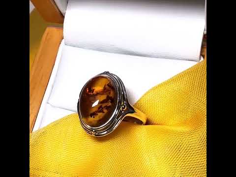 Real amber dress cocktail ring sterling silver oval shape open fancy scrolled shoulders