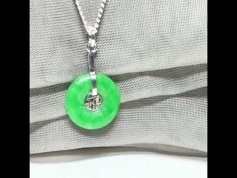 Video of a Sterling Silver Round Green Jade Necklace with chain